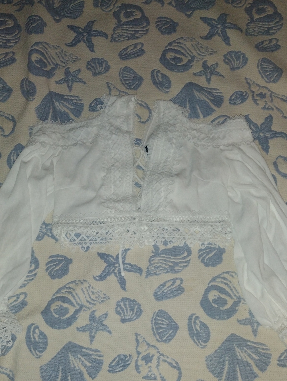 Fashion Nova White Off-Shoulder Lace Crop Blouse